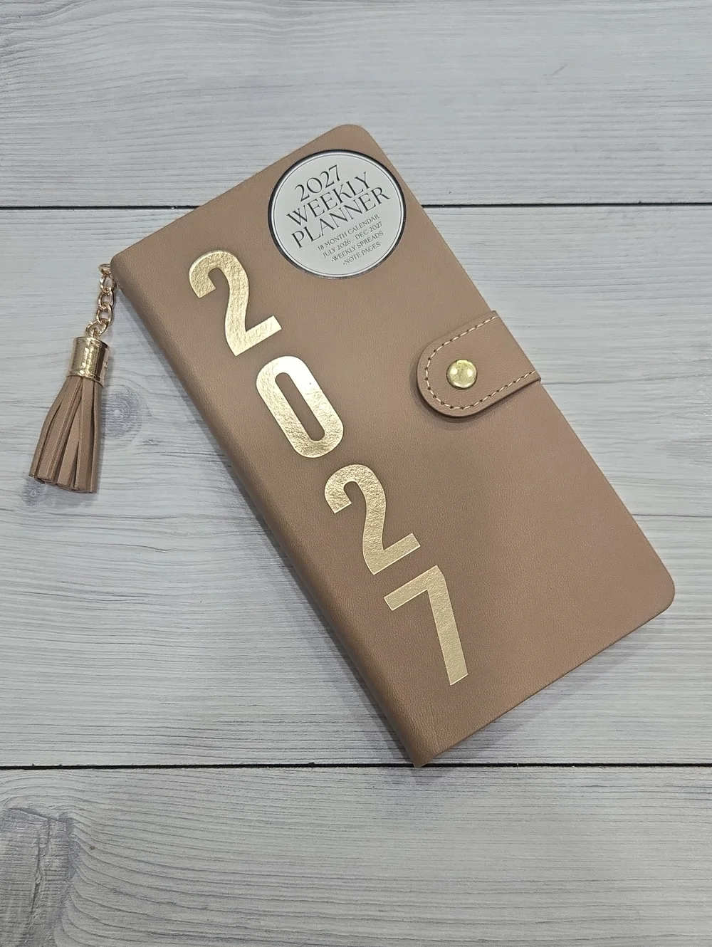 2027 Weekly Planner - Taupe with Gold Accents